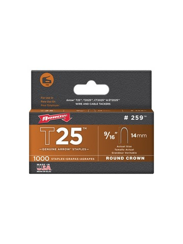Arrow 259 T25 Round Crown Staples 1000 Pack 9/16 Inch