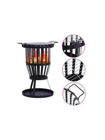 Garden Fire Pit Basket with BBQ Grill Steel 19 in
