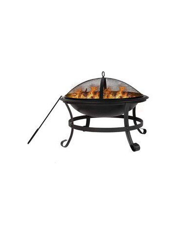 Bosonshop 22 In Outdoor Wood Burning BBQ Grill Firepit Bowl With Spark Round Mesh Spark Screen Cover Fire Poker