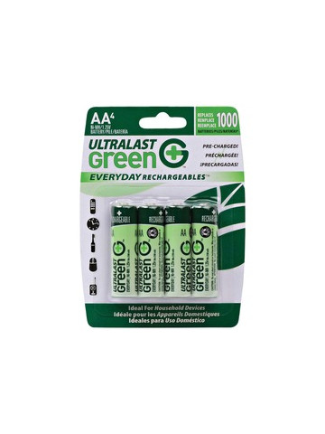 Ultralast ULGED4AA Green Everyday Rechargeables AA NiMH Batteries 4 Pack