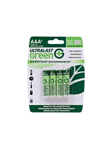 Ultralast ULGED4AAA Green Everyday Rechargeables AAA NiMH Batteries 4 Pack