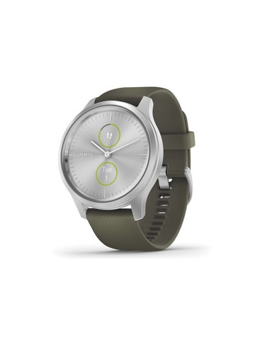 Garmin 010&#45;02240&#45;01 vivomove Hybrid Smartwatch Style Silver Aluminum Case with Moss Silicone Band