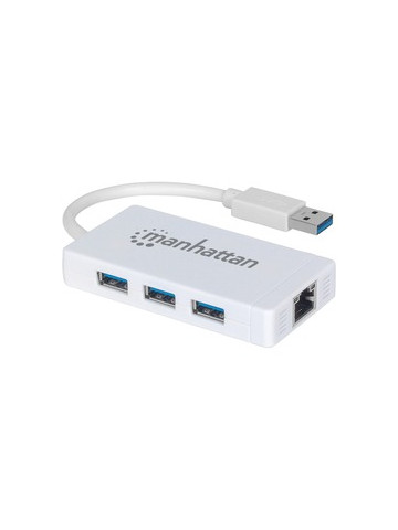 Manhattan 507578 3&#45;Port USB 3&#46;0 Hub with Gigabit Ethernet Adapter