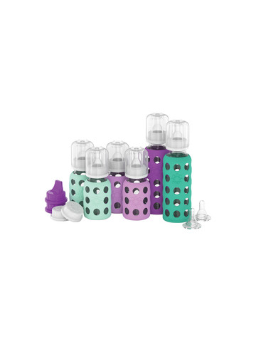 Lifefactory LF120407C4 6-Glass Baby Bottle Starter Set (Mint/Lavender/Grape/Kale)