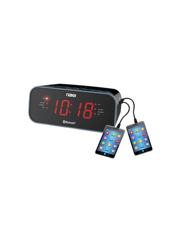 Naxa NRC&#45;182 Bluetooth Dual Alarm Clock Radio with 2 USB Charge Ports
