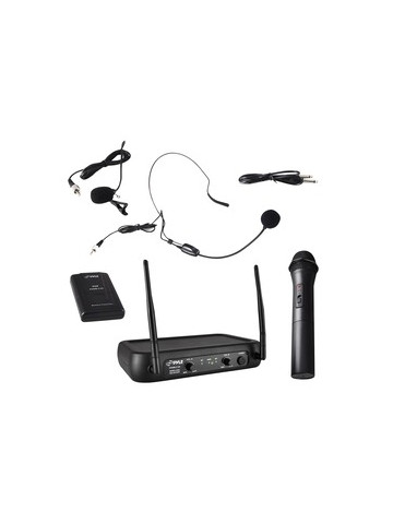Pyle PDWM2140 Dual&#45;Channel Fixed&#45;Frequency VHF Wireless Microphone System with Independent Adjustable Volume Controls