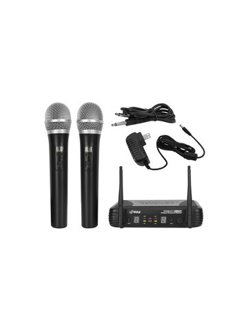 Pyle PDWM3375 Premier Series Professional 2&#45;Channel UHF Wireless Handheld Microphone System with Selectable Frequency