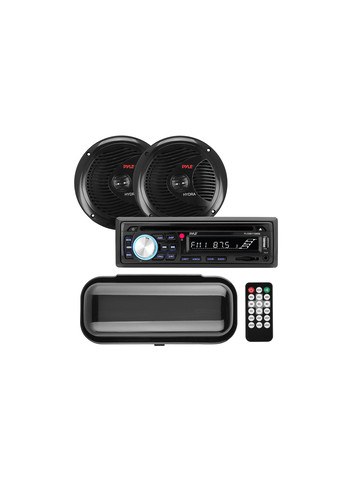 Pyle PLCDBT75MRB Marine Single&#45;DIN In&#45;Dash CD AM/FM Receiver with Two 6&#46;5 inch Speakers Splashproof Radio Cover & Bluetooth