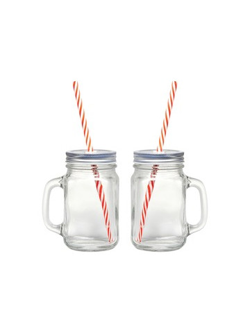 Gourmet By Starfrit 080049&#45;006&#45;0000 16&#45;Ounce Mason Jar Mugs with Straws 2 Pack Food Storage Container
