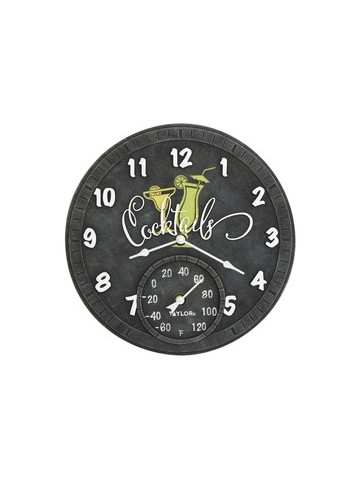 Taylor Precision Products 5265970 14&#45;Inch Clock with Thermometer Cocktails