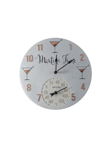 Taylor Precision Products 5265971 14&#45;Inch Clock with Thermometer Martini Time