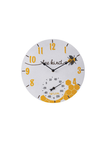 Taylor Precision Products 5280579 14-In. Bee Kind Poly Resin Clock with Thermometer