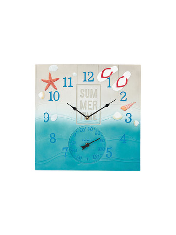 Taylor Precision Products 5293763 14-In. x 14-In. Summertime Poly Resin Clock and Thermometer