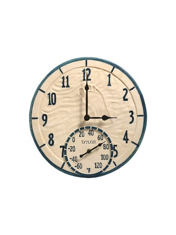 Taylor Precision Products 91501T 14 inch Poly Resin Clock with Thermometer By the Sea