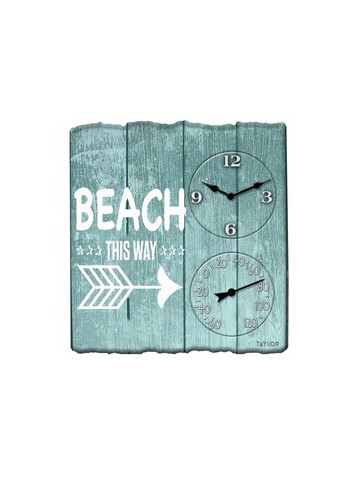 Taylor Precision Products 92685T 14-Inch x 14-Inch Beach This Way Clock with Thermometer